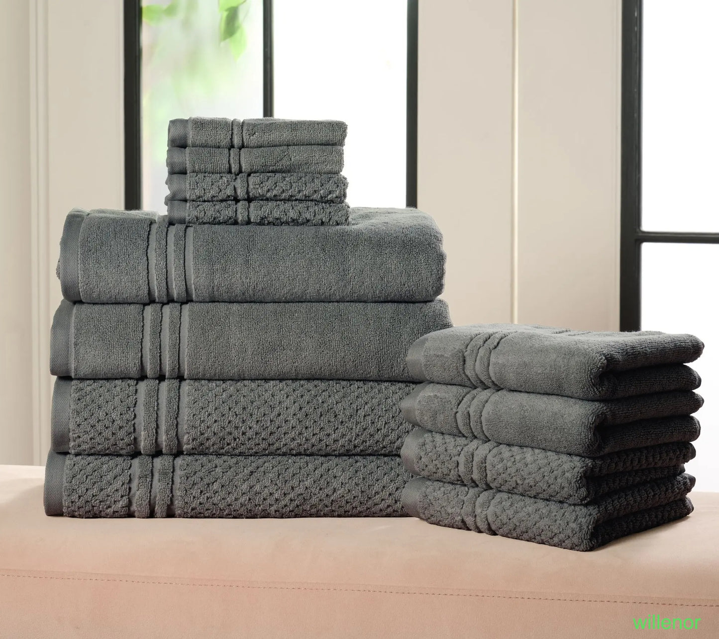 100% Cotton Solid & Texture 12-pc Towel Set