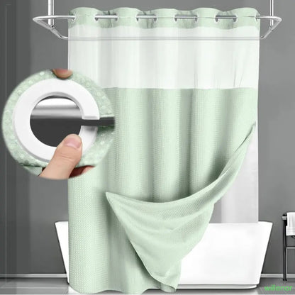 Hookless shower curtain with snap-button lining - Waterproof double-layer shower curtain