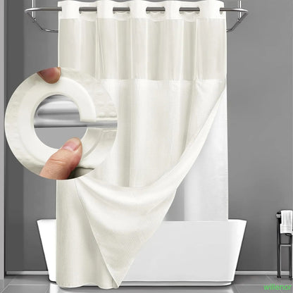 Hookless shower curtain with snap-button lining - Waterproof double-layer shower curtain