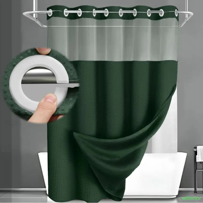 Hookless shower curtain with snap-button lining - Waterproof double-layer shower curtain