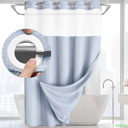Hookless shower curtain with snap-button lining - Waterproof double-layer shower curtain