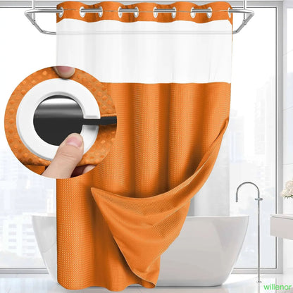 Hookless shower curtain with snap-button lining - Waterproof double-layer shower curtain
