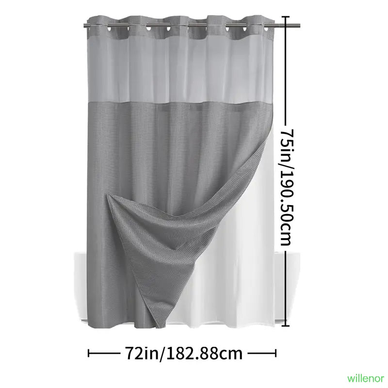 Hookless shower curtain with snap-button lining - Waterproof double-layer shower curtain