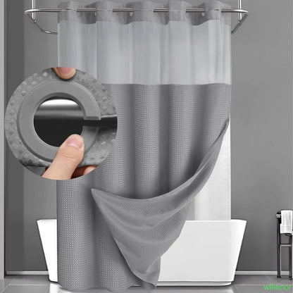 Hookless shower curtain with snap-button lining - Waterproof double-layer shower curtain