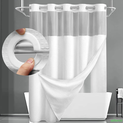Hookless shower curtain with snap-button lining - Waterproof double-layer shower curtain