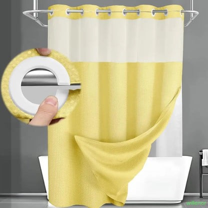 Hookless shower curtain with snap-button lining - Waterproof double-layer shower curtain