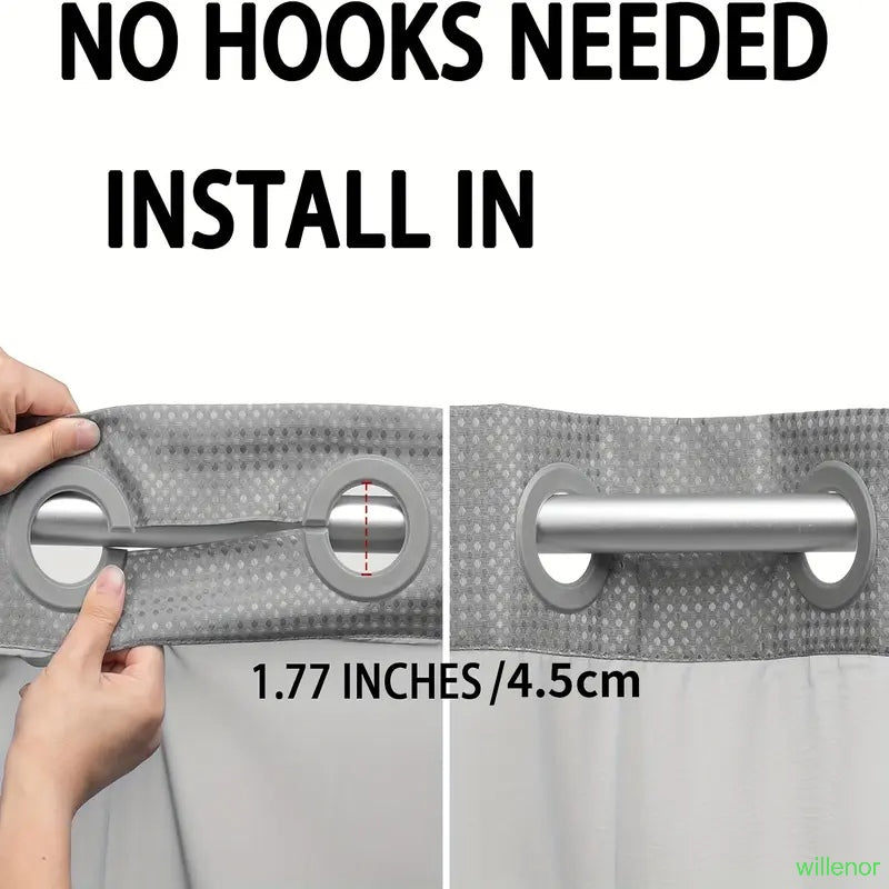 Hookless shower curtain with snap-button lining - Waterproof double-layer shower curtain