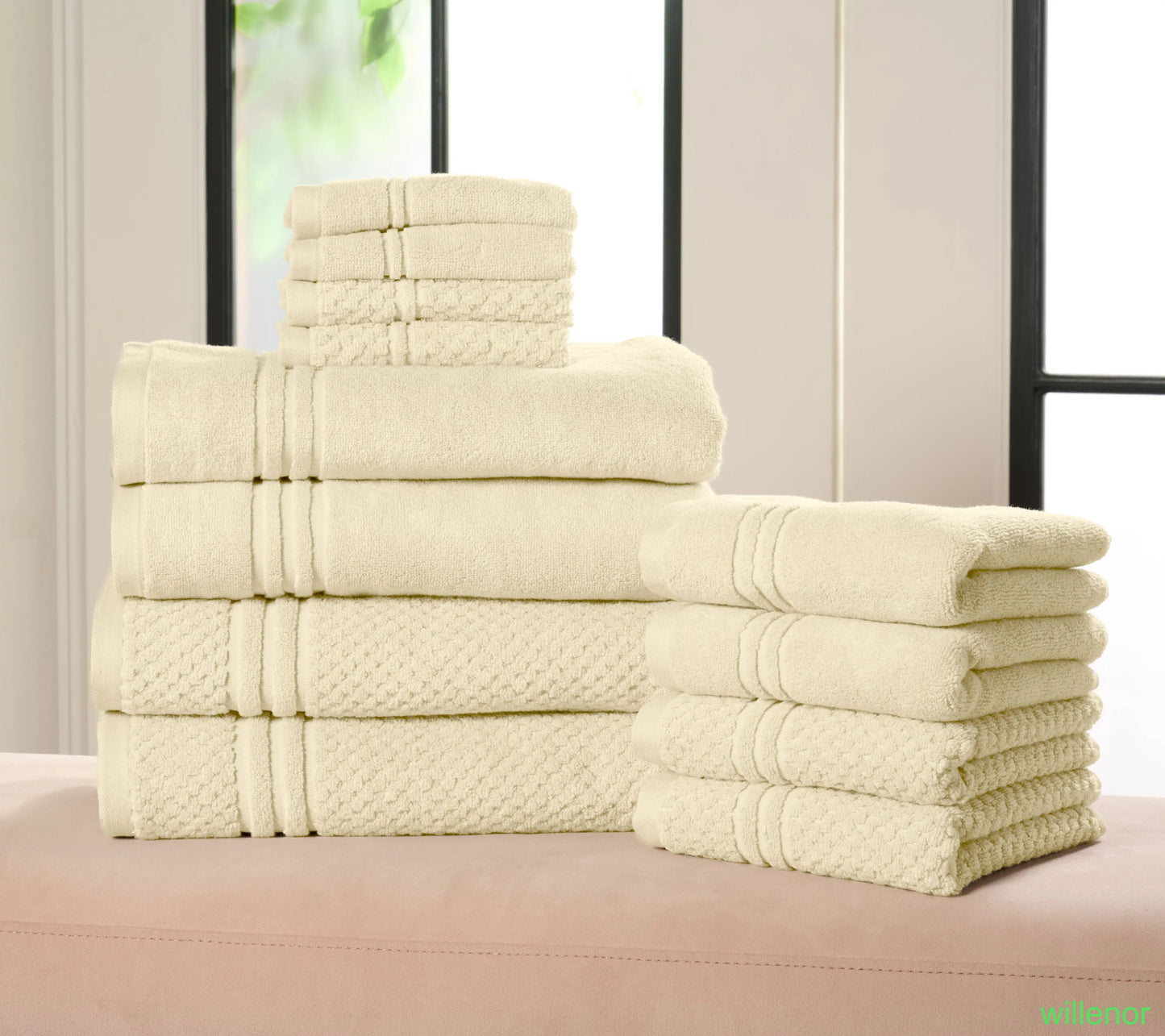 100% Cotton Solid & Texture 12-pc Towel Set